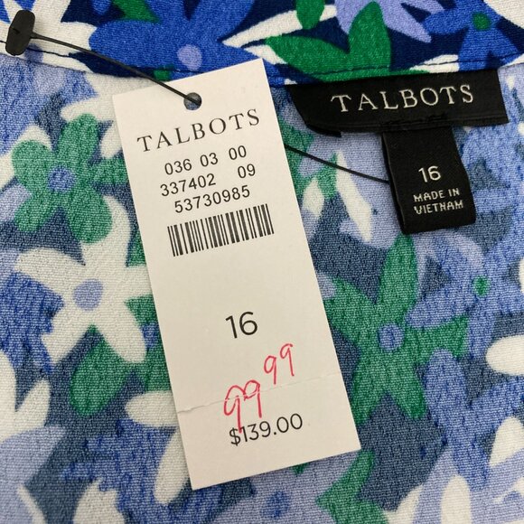 NWT Talbots Floral Tie Waist Dress Size 16 Fit & Flare Notch Neck 3/4 Sleeve - Picture 7 of 8